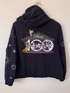 Disney 100 Hoodie Mickey Mouse Friends Embroidered Zip Up Black 1X